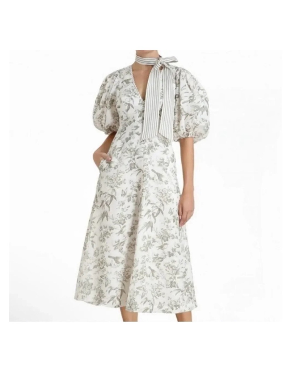 Zimmermann Cream Midi Dress with Sage Floral Print